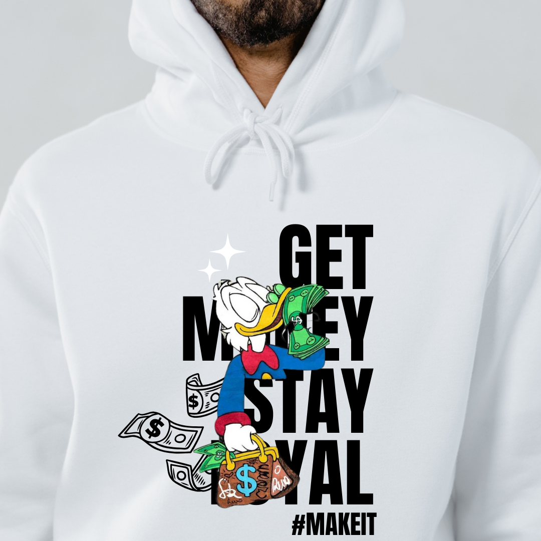 "Get Money & Stay Fresh in this Streetwear Hoodie: Donald Duck Mashup Art for the Fashion-Conscious"