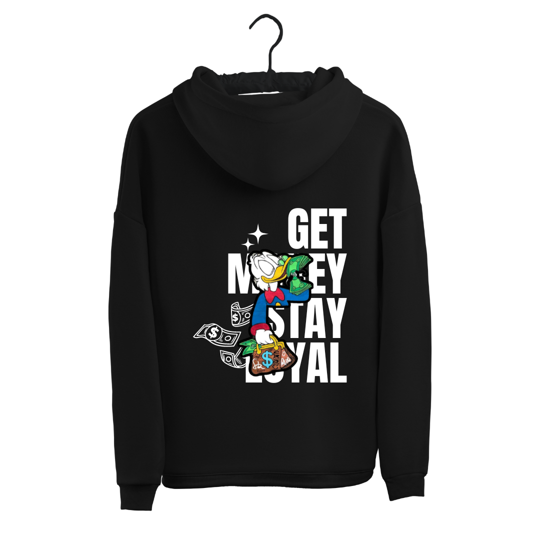 "Get Money & Stay Fresh in this Streetwear Hoodie: Donald Duck Mashup Art for the Fashion-Conscious"